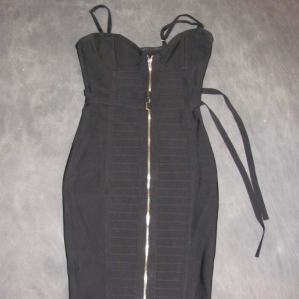 Akira Black Label Zip Front Midi Dress Size Small S NWT Belt Stretch